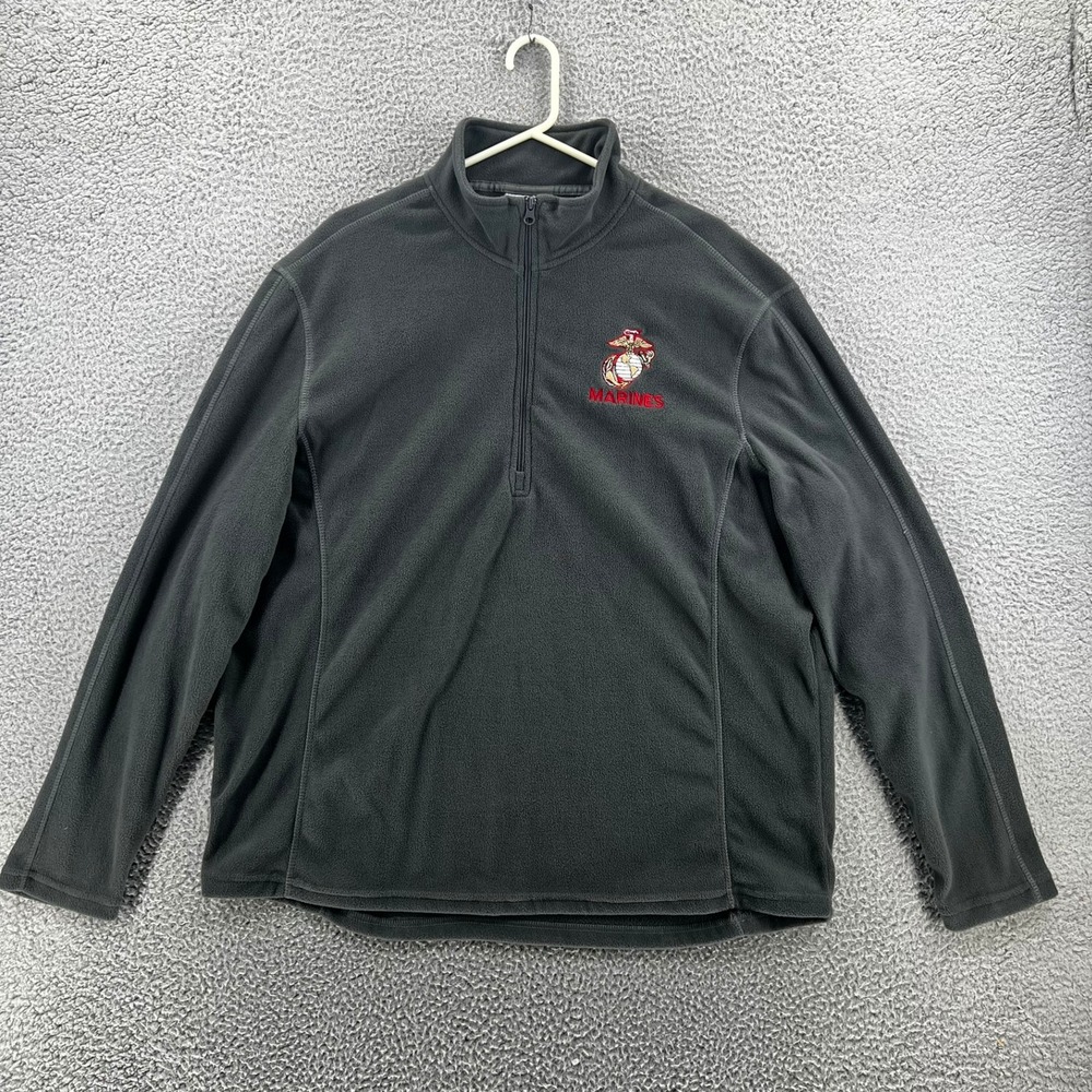 USMC Marine Corps Embroidered Fleece 1/4 Zip Pullover Black Jacket Men XL